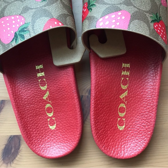 🍓 Coach Uli Sport Slide In Signature Canvas With Wild Strawberry Print - Picture 6 of 12